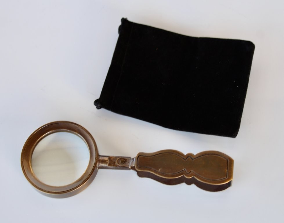 Brass Folding Magnifying Glass In Velvet Pouch